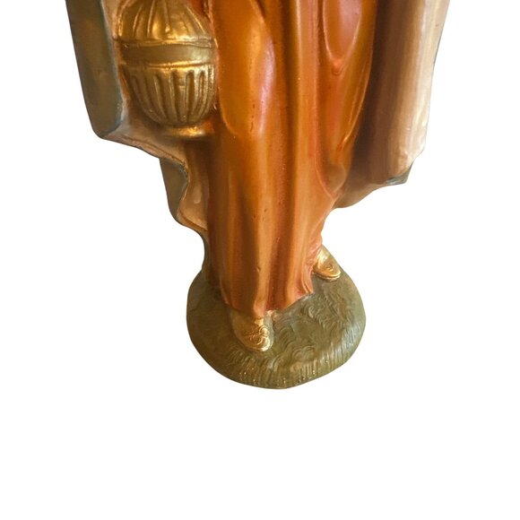 Vintage 80 Nativity Wise Man Carrying Lantern & Gold 10" Chalkware Made in Italy - Picture 3 of 5